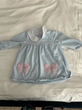 Soft Blue Striped Baby Nightgown with White Peter Pan Collar